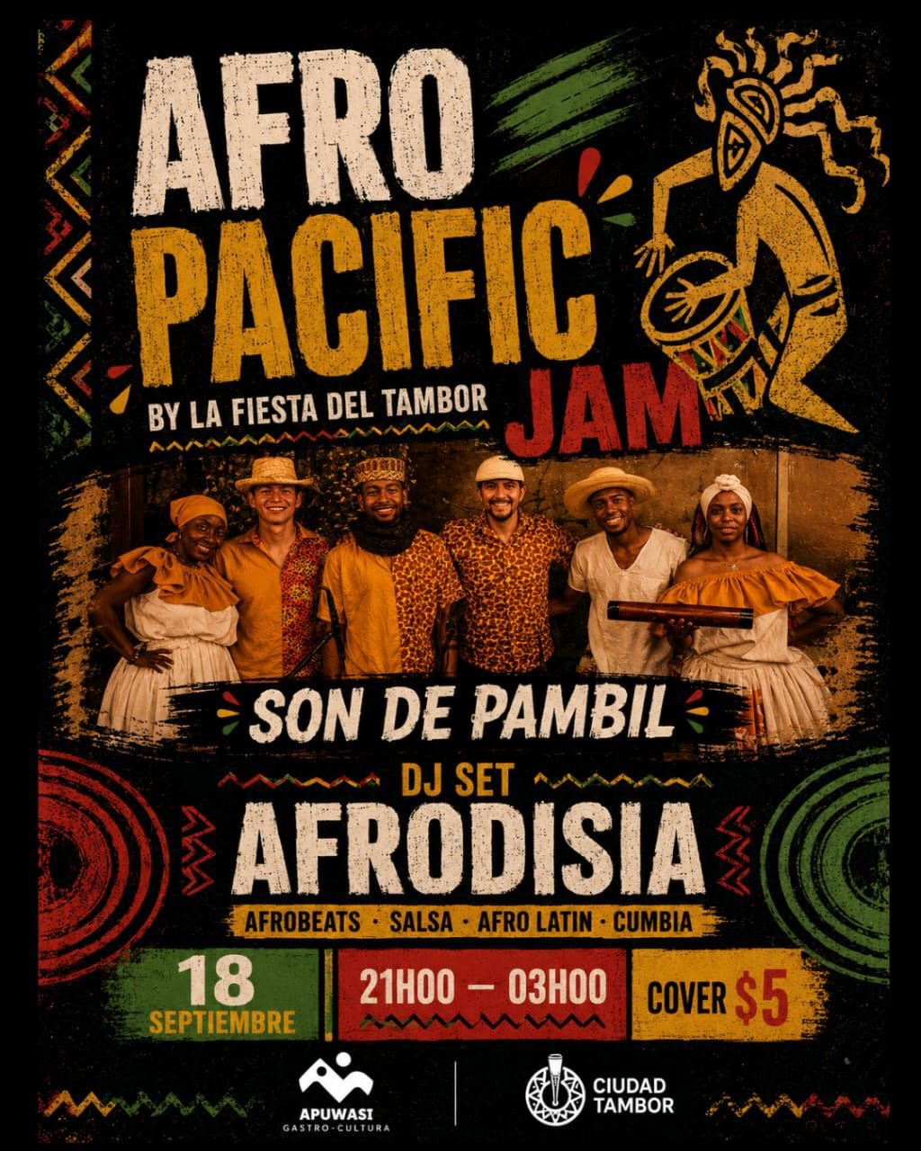 Flyer de Afro Pacific Jam By La Fiesta del Tambor